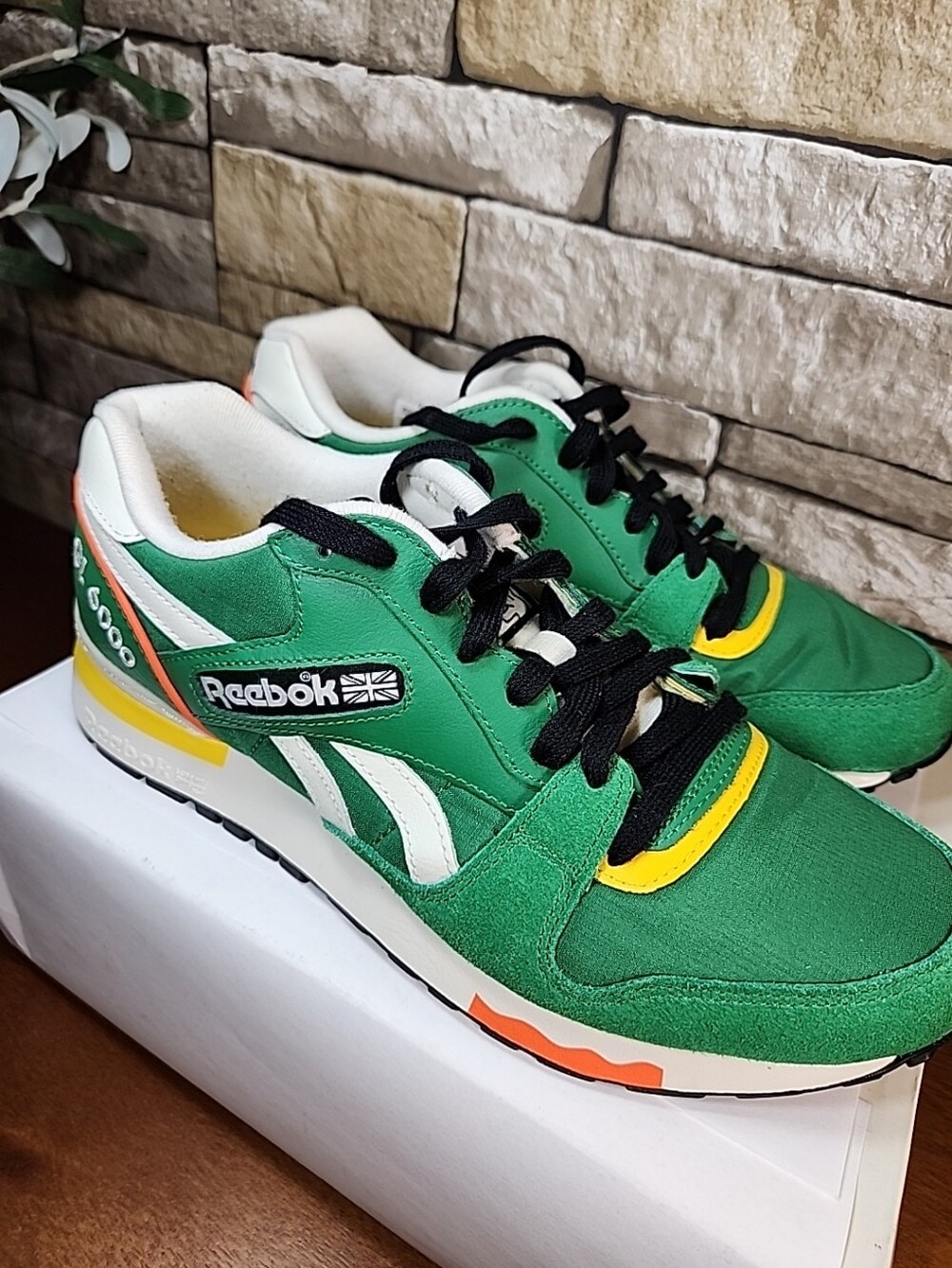 Reebok GL 6000 Green Yellow Retro Running Shoes GZ1460 Men's VGC